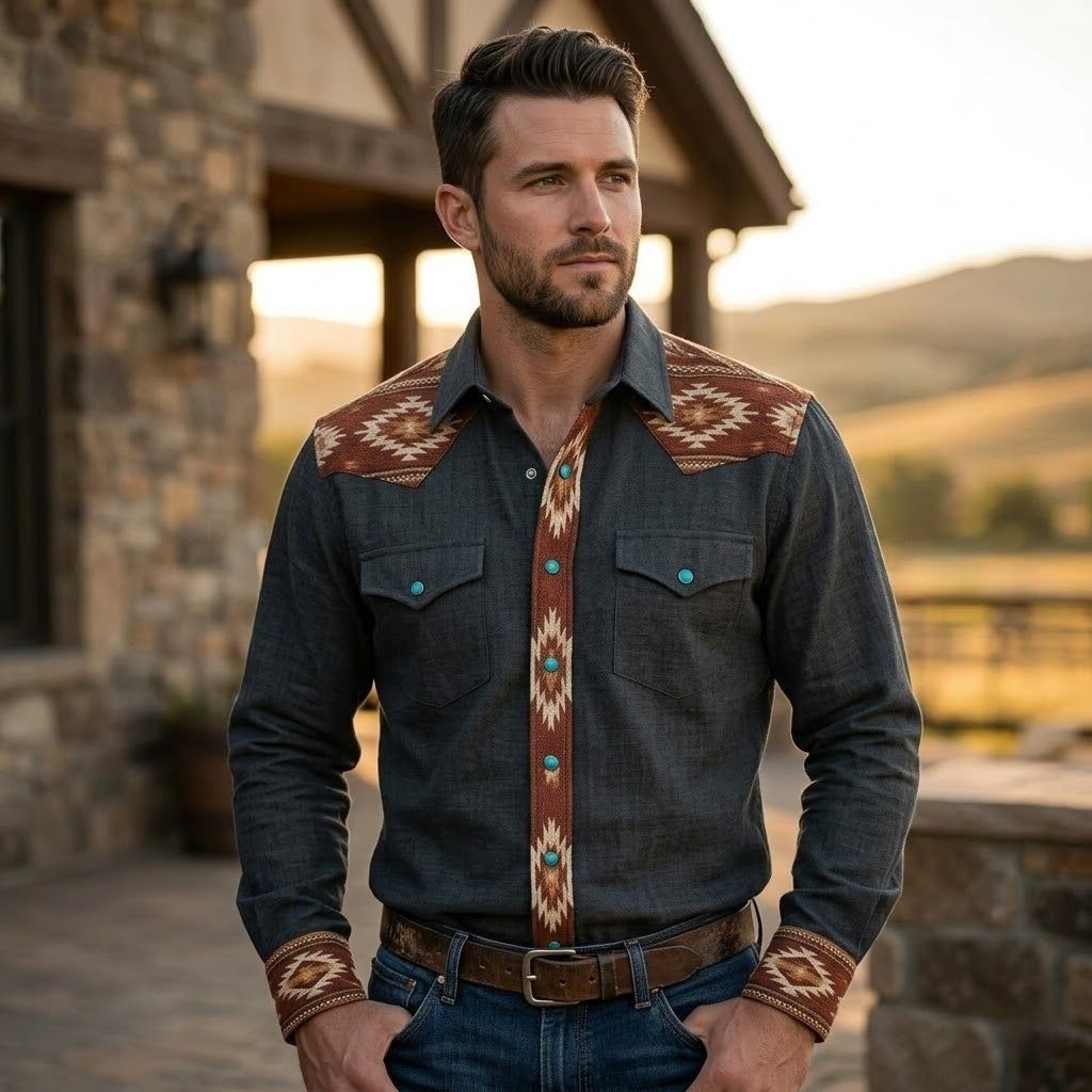 The Canyon Beacon | Contrast Panel Southwestern Western Shirt