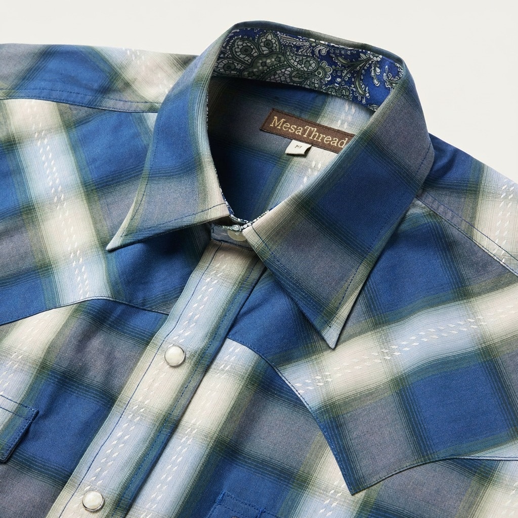 Blue Sage Dobby Plaid Western Shirt-MesaThread