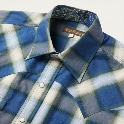 Blue Sage Dobby Plaid Western Shirt-MesaThread