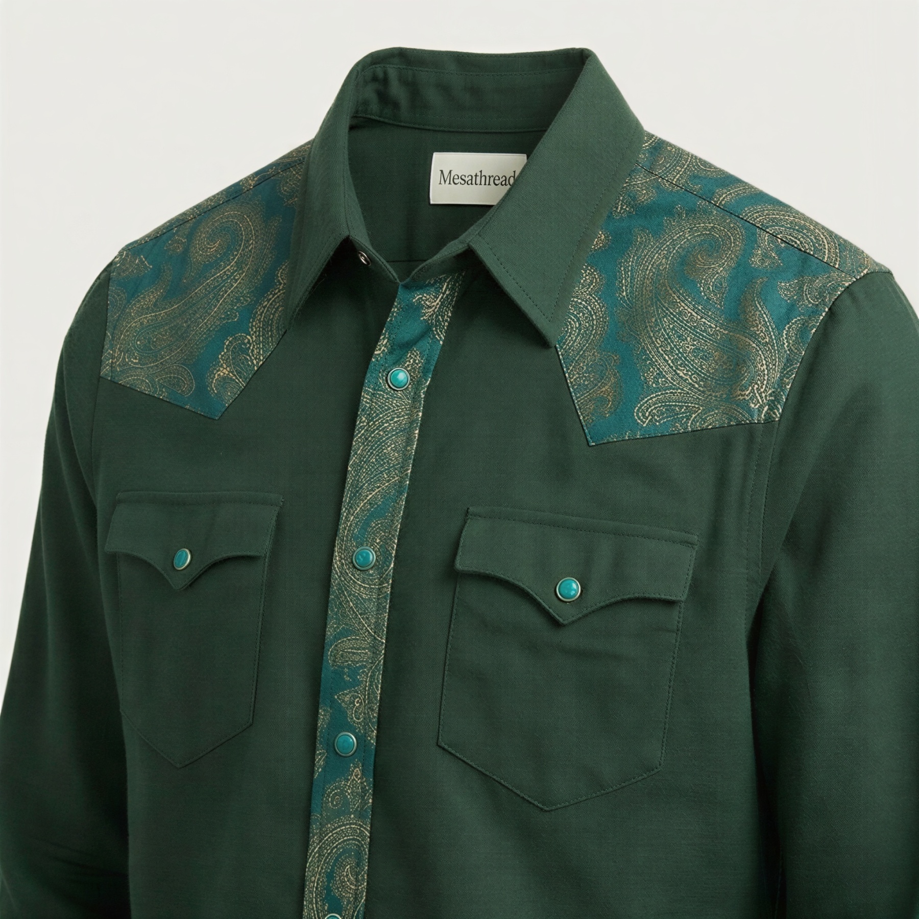 The Emerald Oasis | Contrast Panel Heritage Western Shirt