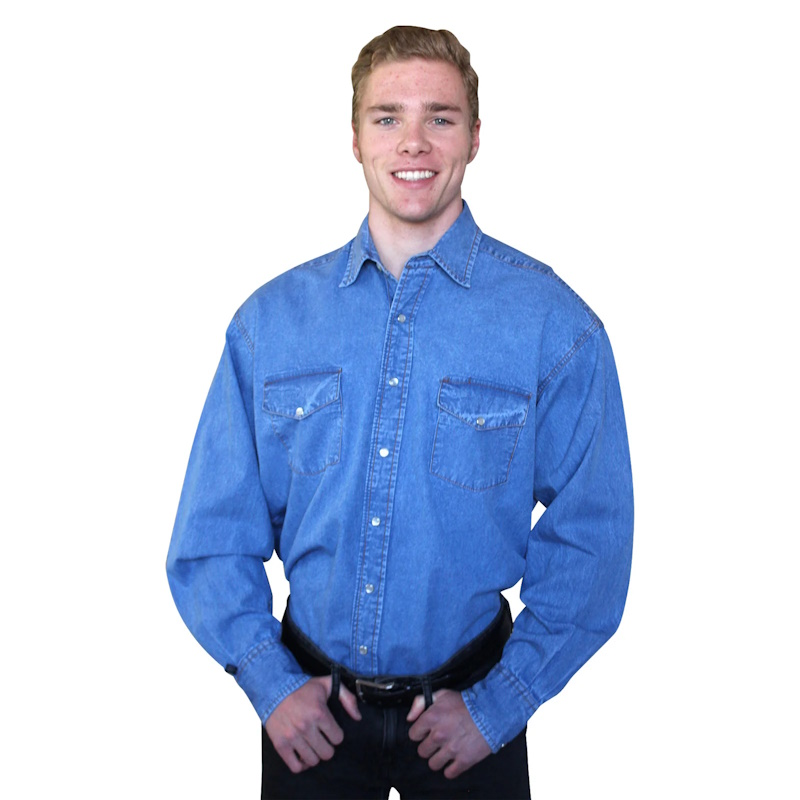 Men's Stonewashed Denim Classic Western Shirt-MesaThread