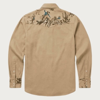 The Rodeo Rambler – Cowboy & Cactus Woven Yoke Western Shirt - Four Colors