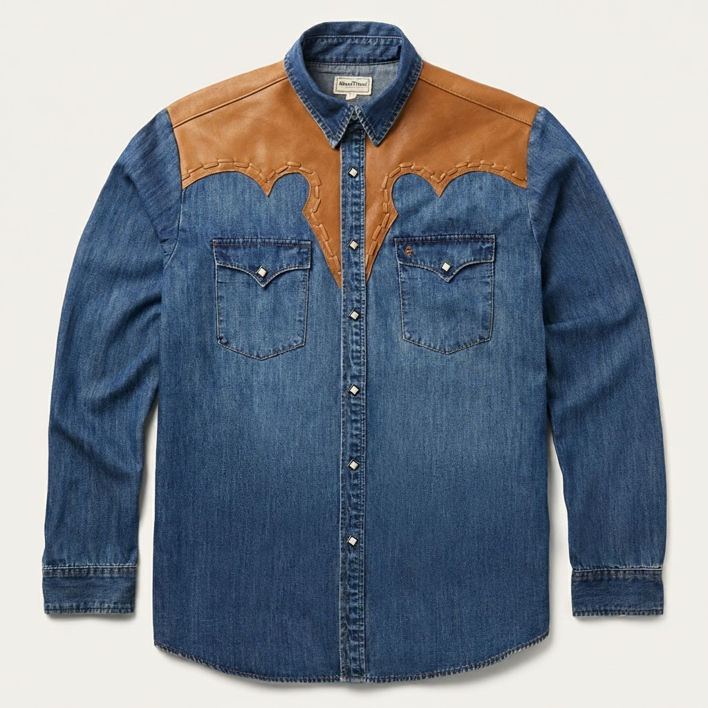 Leather Yoke Denim Shirt-MesaThread