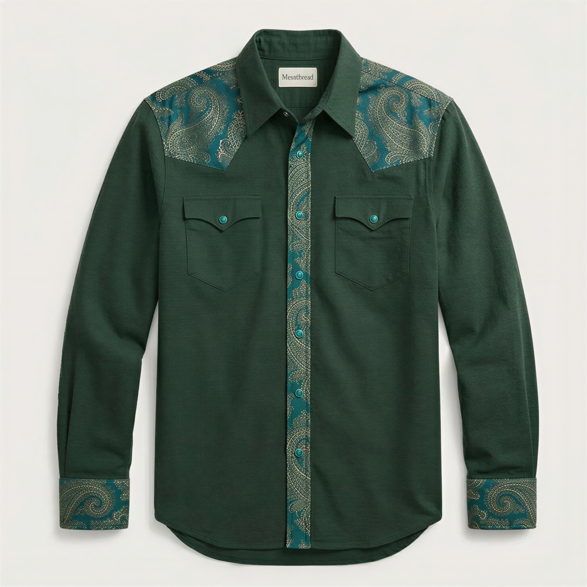 The Emerald Oasis | Contrast Panel Heritage Western Shirt