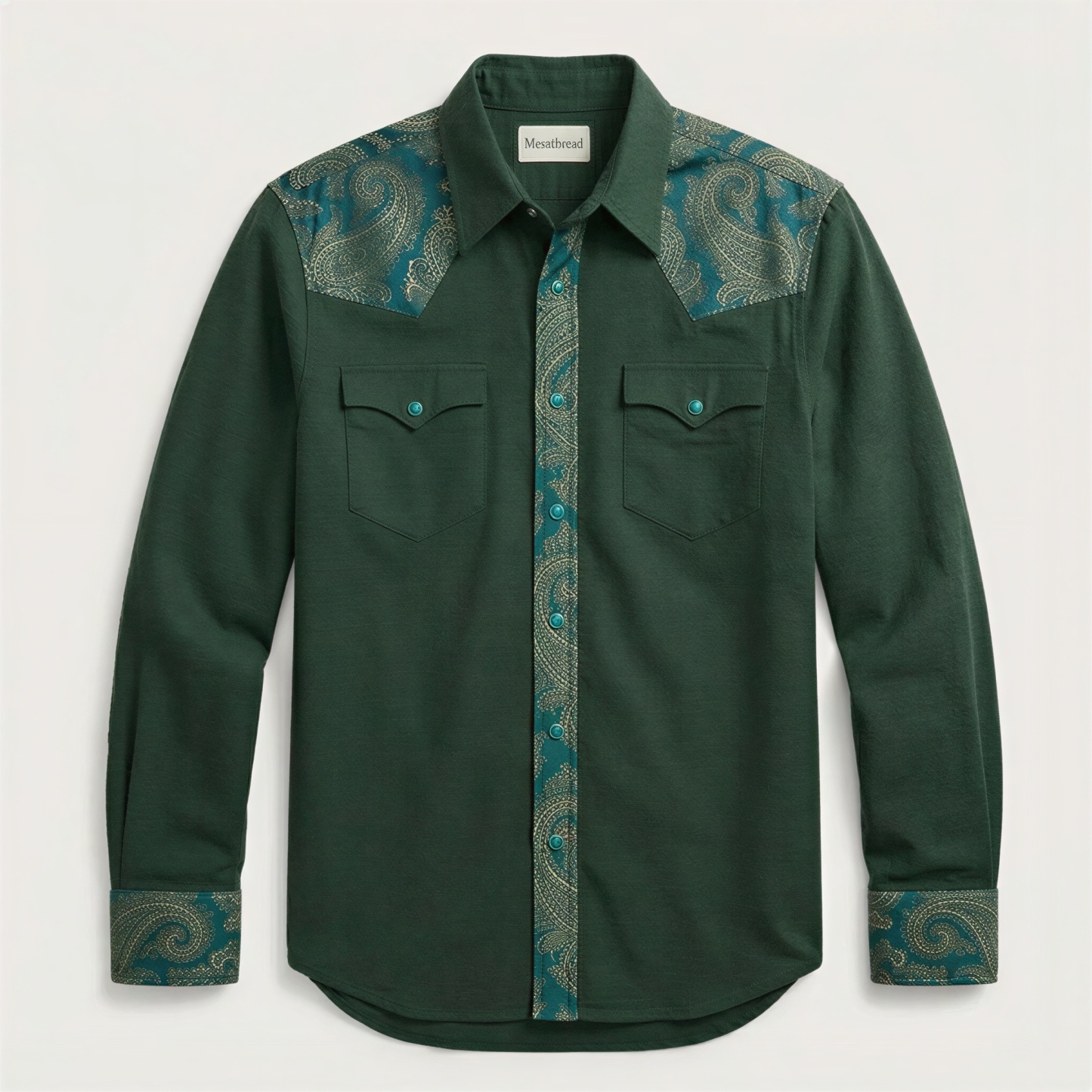 The Emerald Oasis | Contrast Panel Heritage Western Shirt