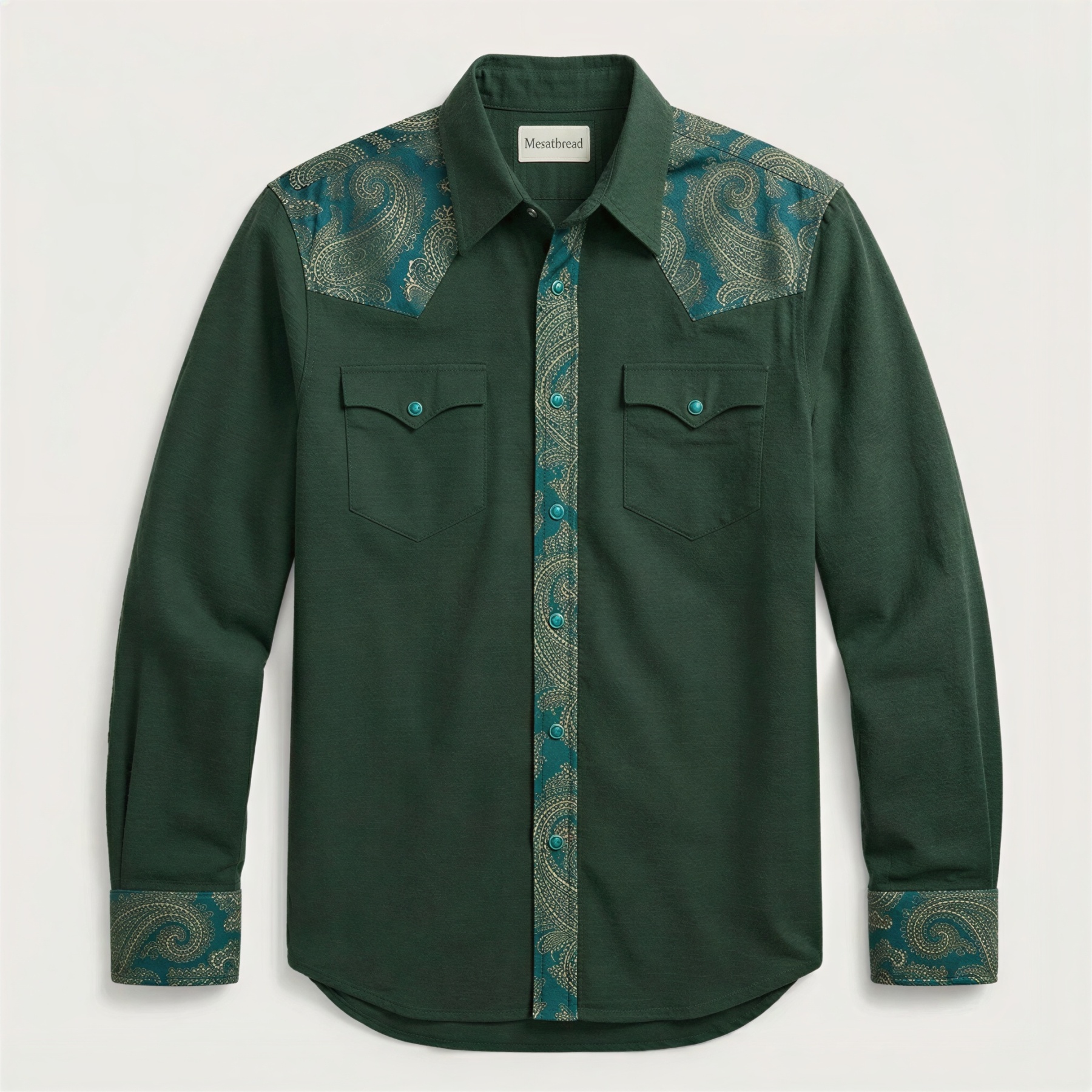 The Emerald Oasis | Contrast Panel Heritage Western Shirt