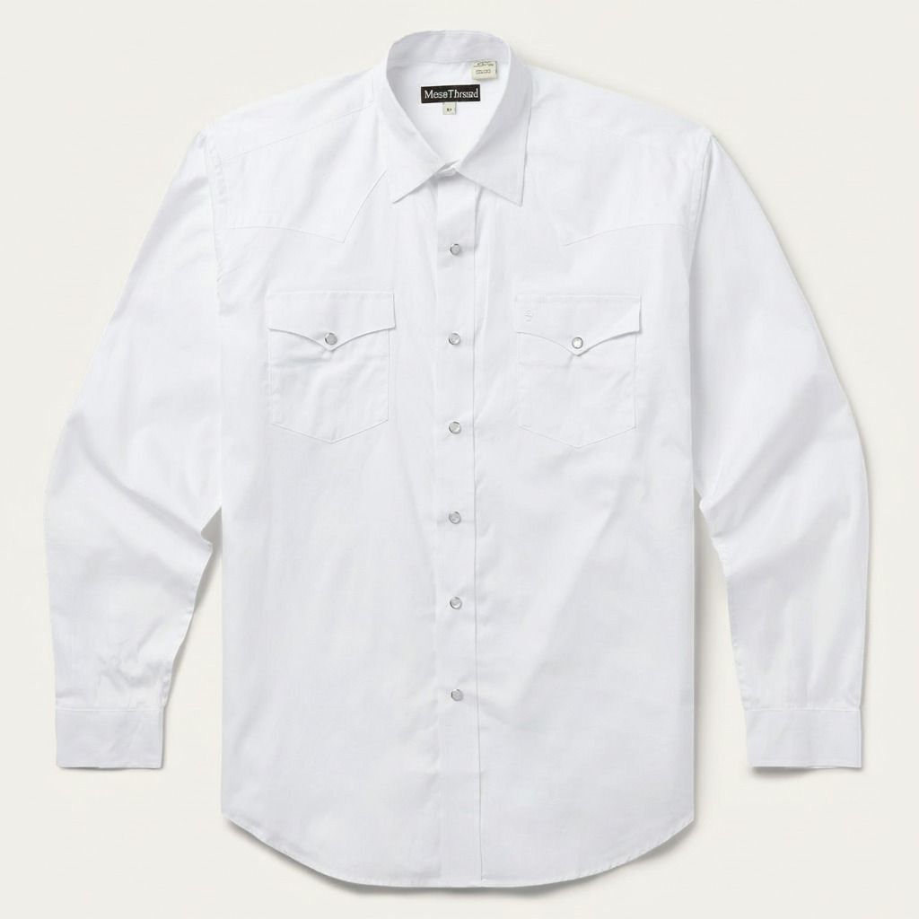 White Pinpoint Oxford Western Shirt-MesaThread