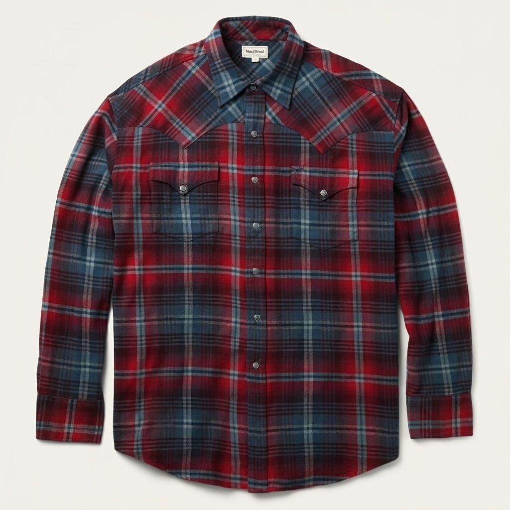 The Crimson Canyon | Ombre Plaid Bias-Cut Western Shirt