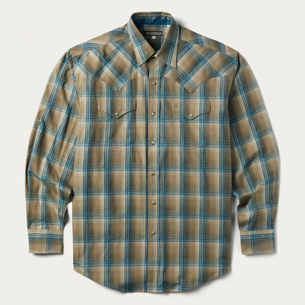 Khaki Ombre Plaid Shirt-MesaThread