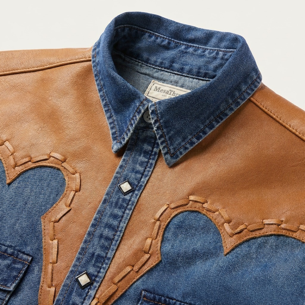 Leather Yoke Denim Shirt-MesaThread