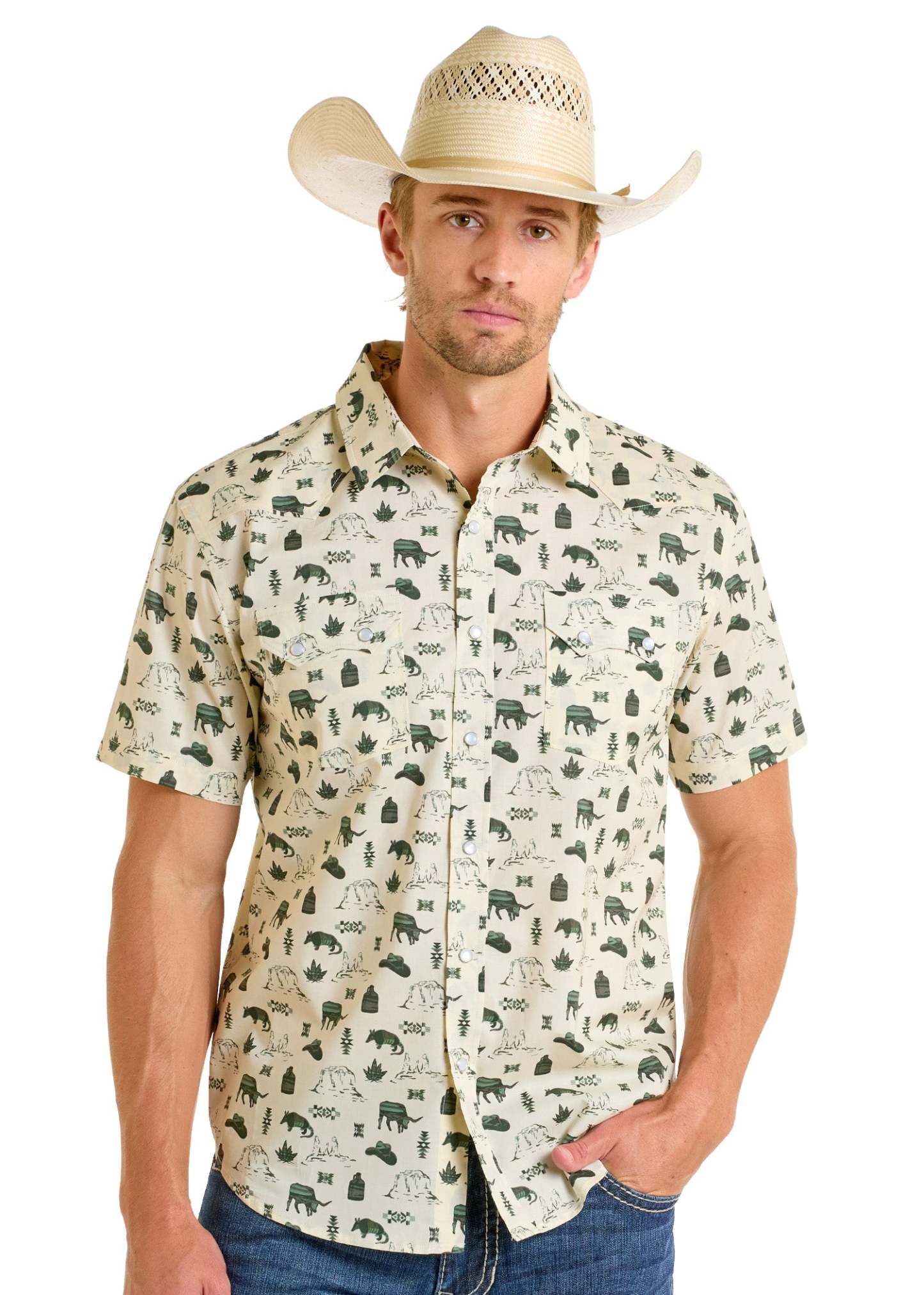 Modern Vintage Texas Novelty Short Sleeve Snap Shirt-MesaThread