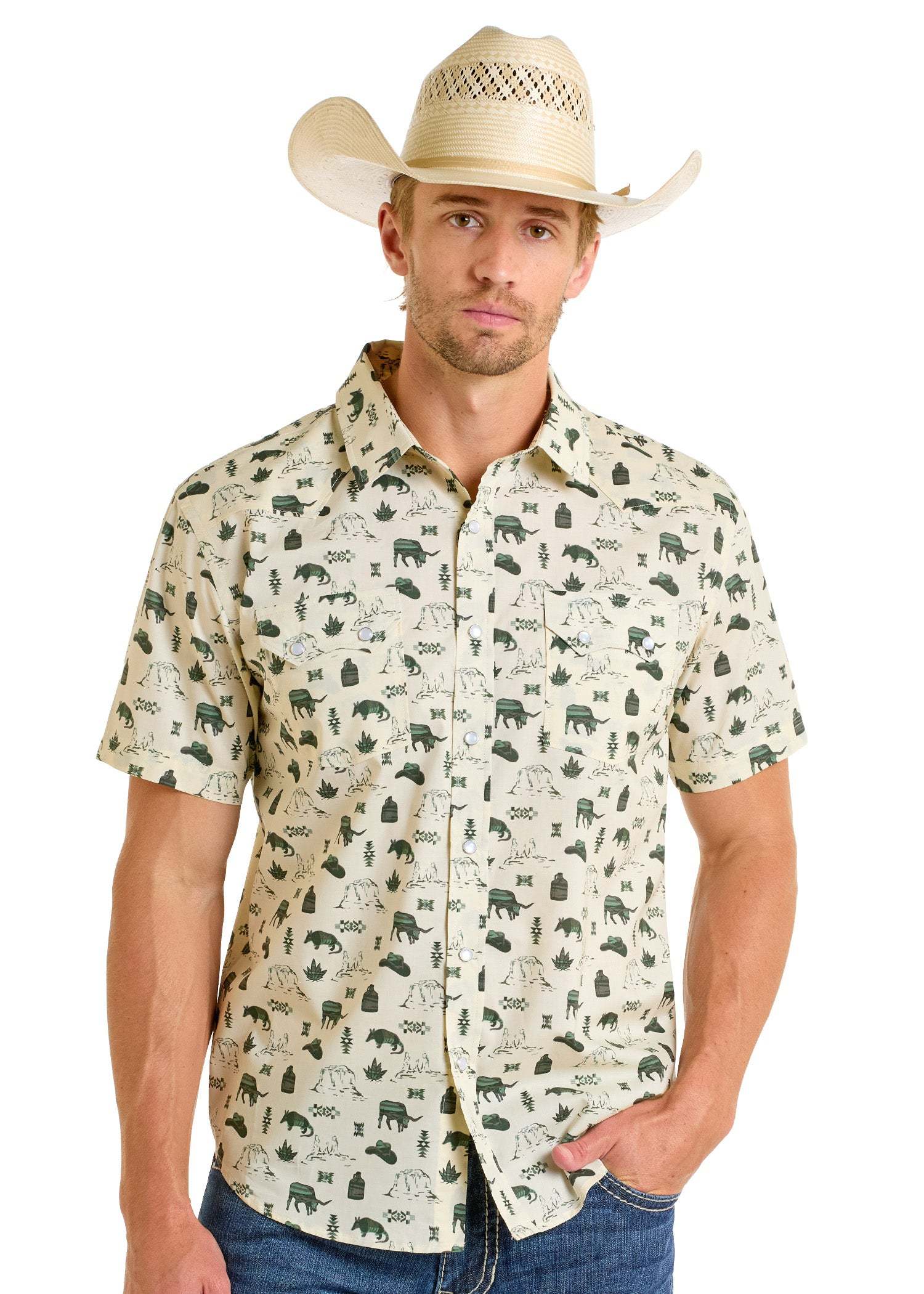 Modern Vintage Texas Novelty Short Sleeve Snap Shirt-MesaThread