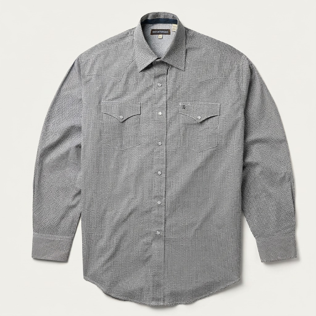 Grey Geo Print Western Shirt-MesaThread