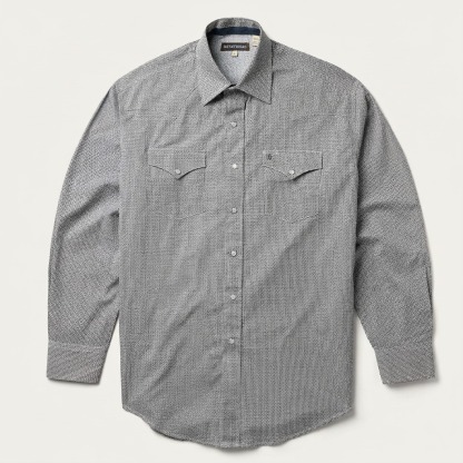 Grey Geo Print Western Shirt-MesaThread