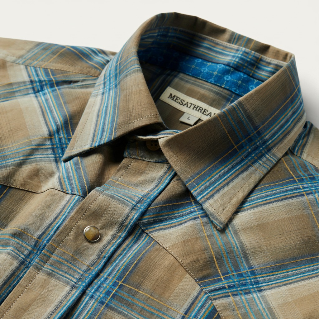 Khaki Ombre Plaid Shirt-MesaThread