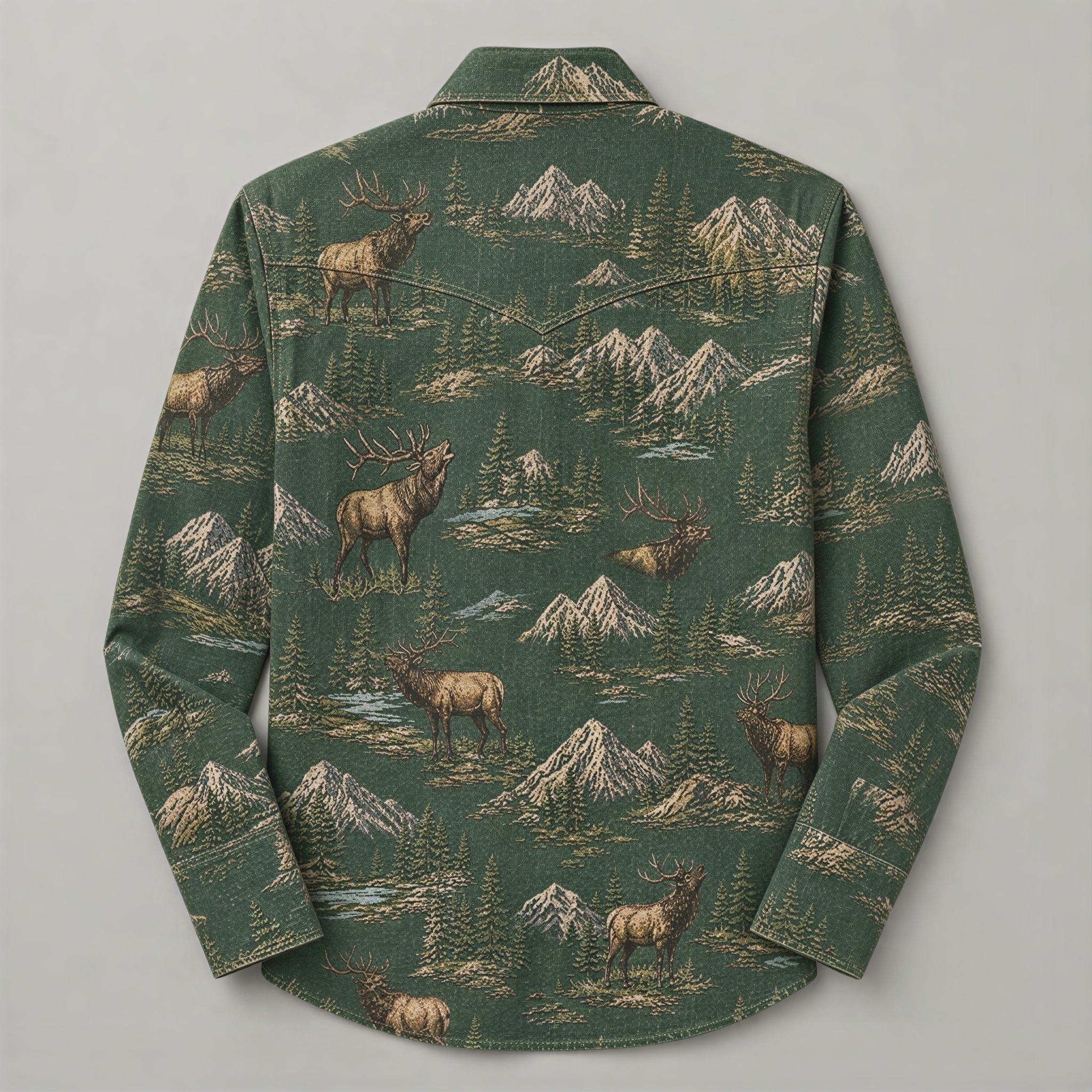 The Timberline Elk | Washed Denim Illustrated Rodeo Western Shirt