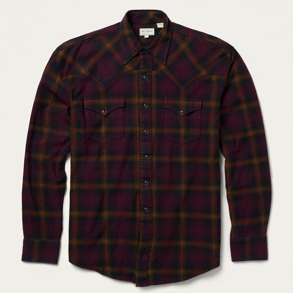 Black Wine Plaid Western Shirt