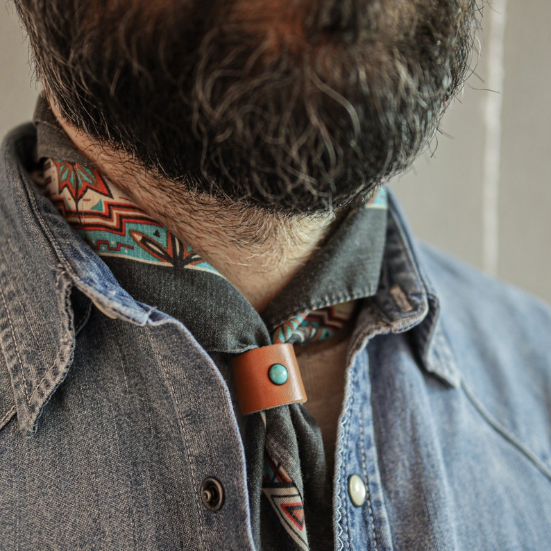 Mesathread bandana. Leather Slide. Turquoise stone.-MesaThread