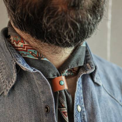 Mesathread bandana. Leather Slide. Turquoise stone.-MesaThread
