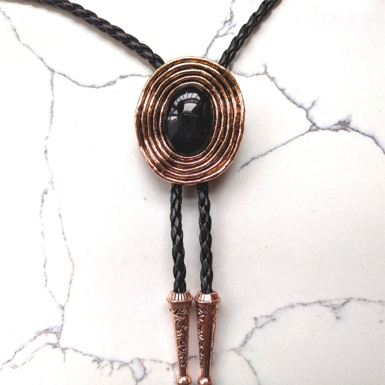 Golden Vortex Black Onyx Mens Bolo Tie-MesaThread