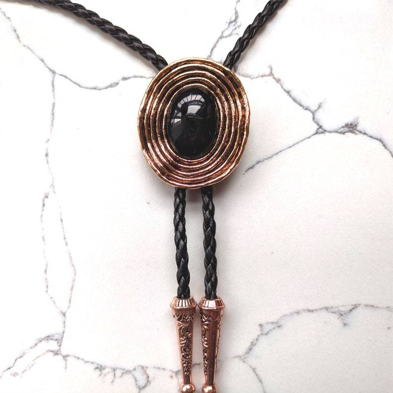 Golden Vortex Black Onyx Mens Bolo Tie-MesaThread