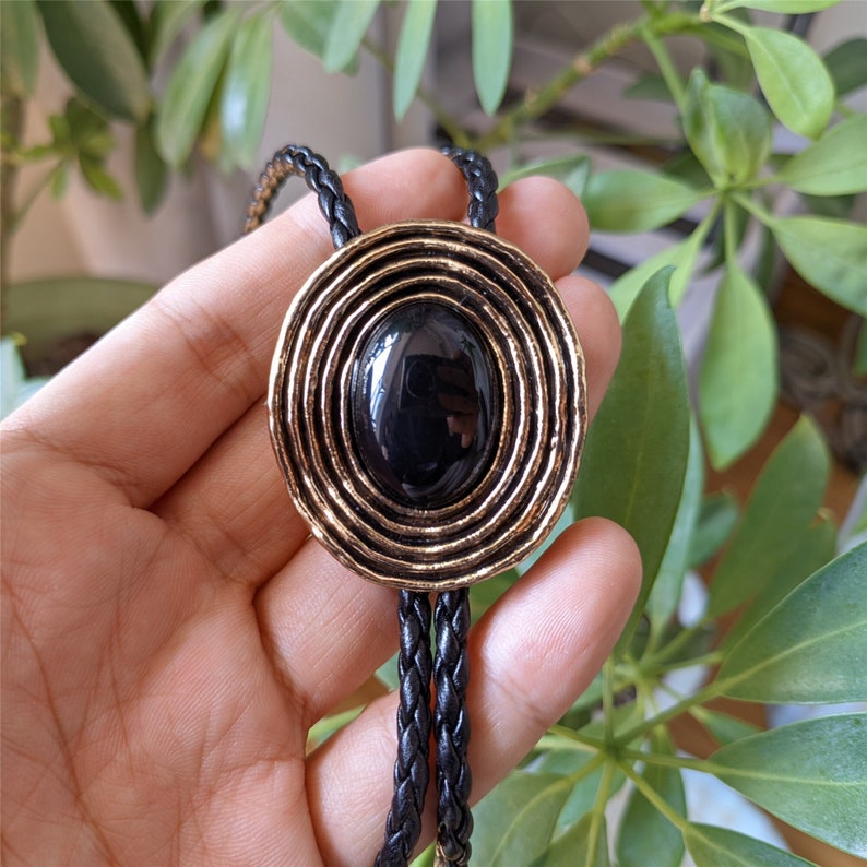Golden Vortex Black Onyx Mens Bolo Tie-MesaThread