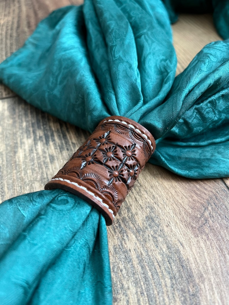 Leather Bandana Slide / Western bandana ring / Scarf slide / Bandana Slide / Wild rag slide-MesaThread