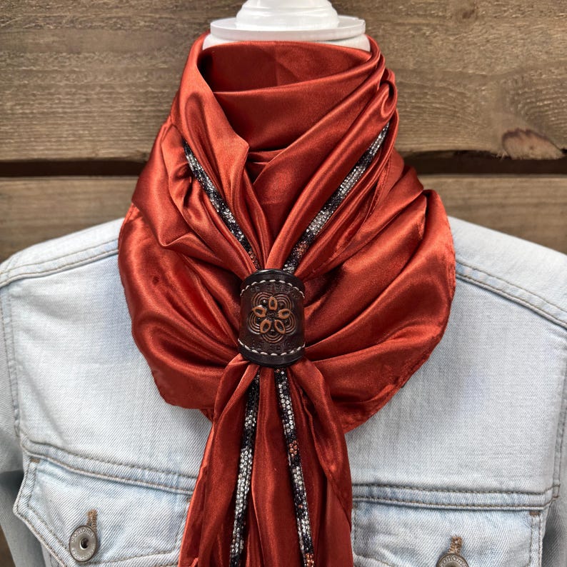 Solid Rust Wild Rag / Scarf - Leather Slide and Bolo Tie-MesaThread