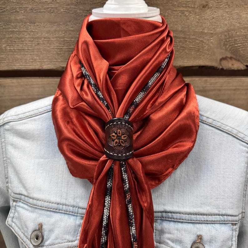 Solid Rust Wild Rag / Scarf - Leather Slide and Bolo Tie-MesaThread
