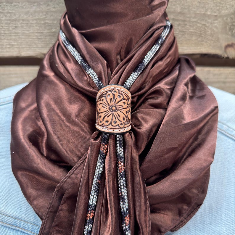 Solid Brown Wild Rag / Scarf - Leather Slide and Bolo Tie-MesaThread
