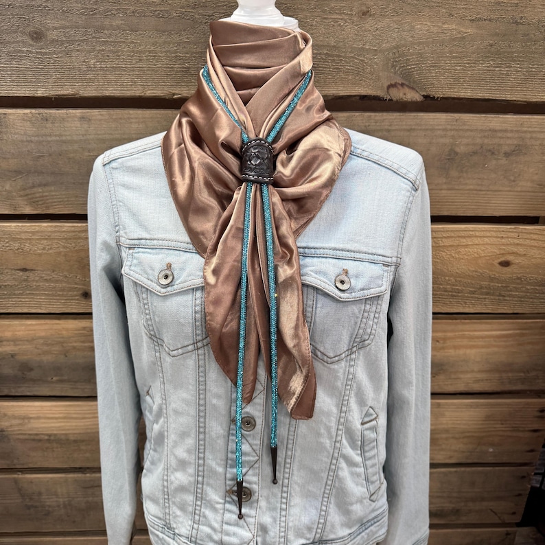 Solid Tan Wild Rag / Scarf - Leather Slide and Bolo Tie-MesaThread
