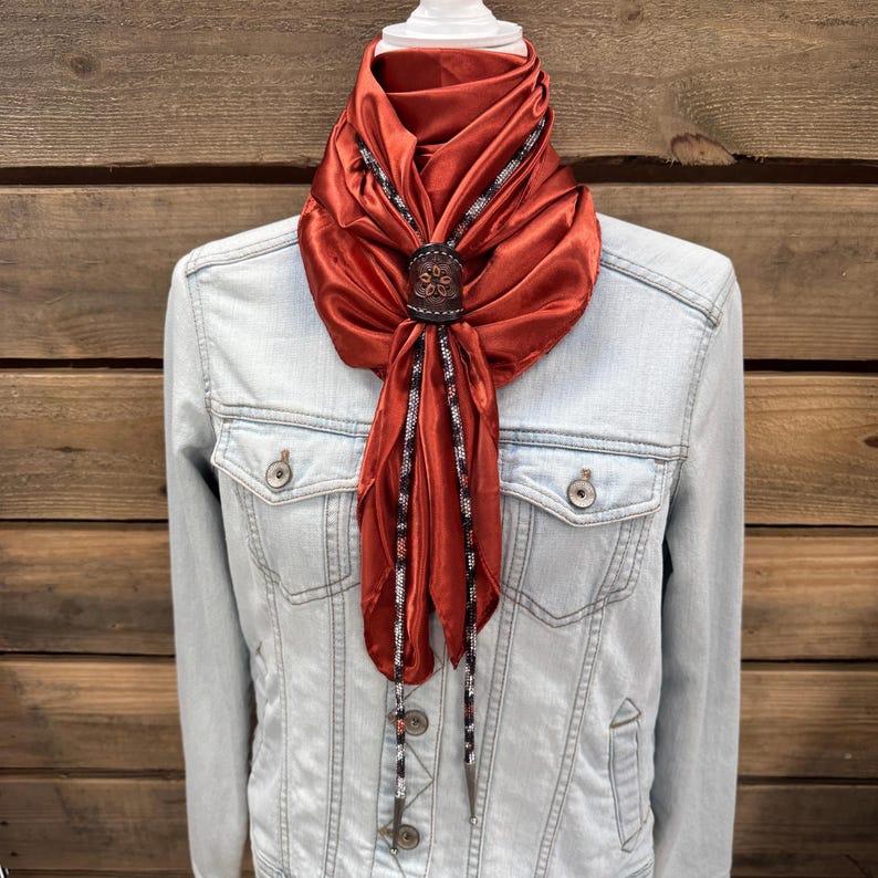 Solid Rust Wild Rag / Scarf - Leather Slide and Bolo Tie-MesaThread