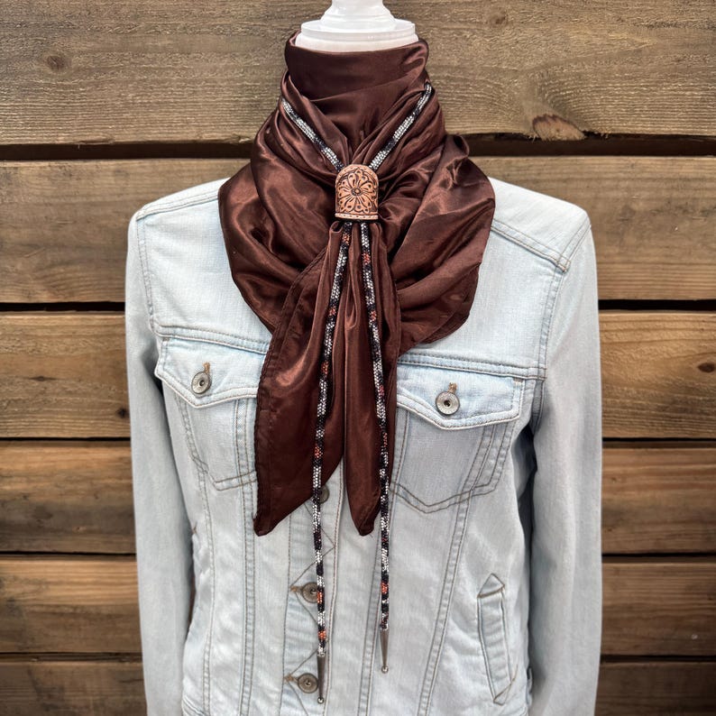 Solid Brown Wild Rag / Scarf - Leather Slide and Bolo Tie-MesaThread