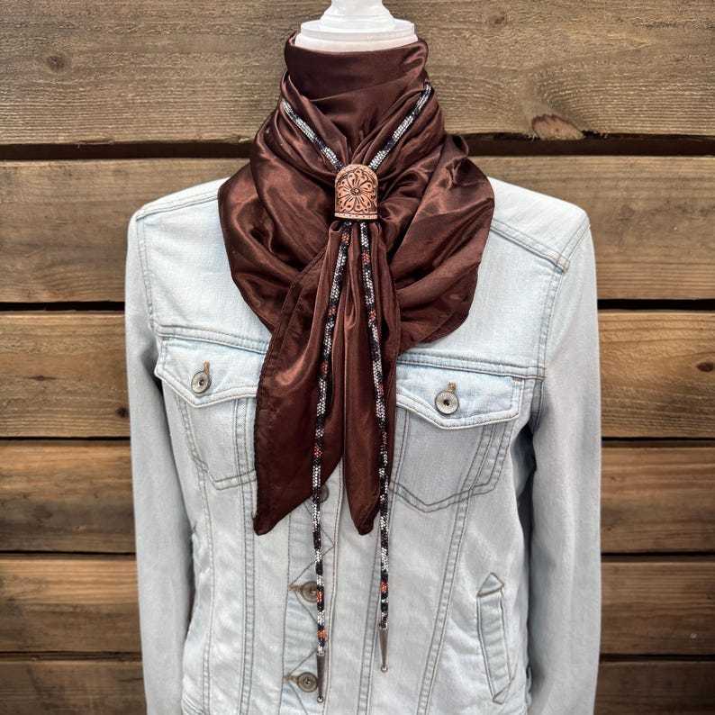 Solid Brown Wild Rag / Scarf - Leather Slide and Bolo Tie-MesaThread