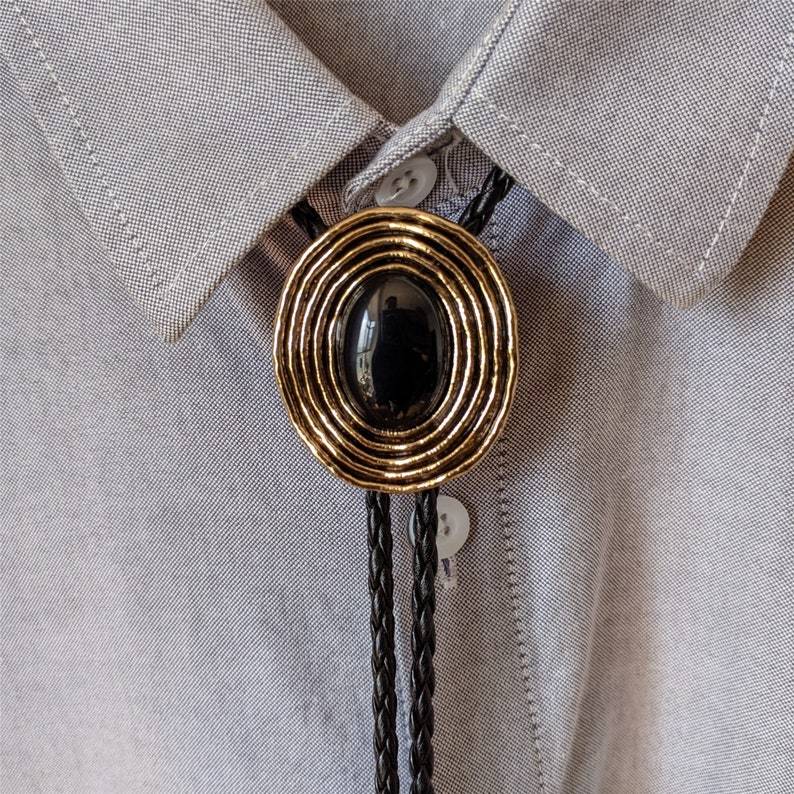 Golden Vortex Black Onyx Mens Bolo Tie-MesaThread