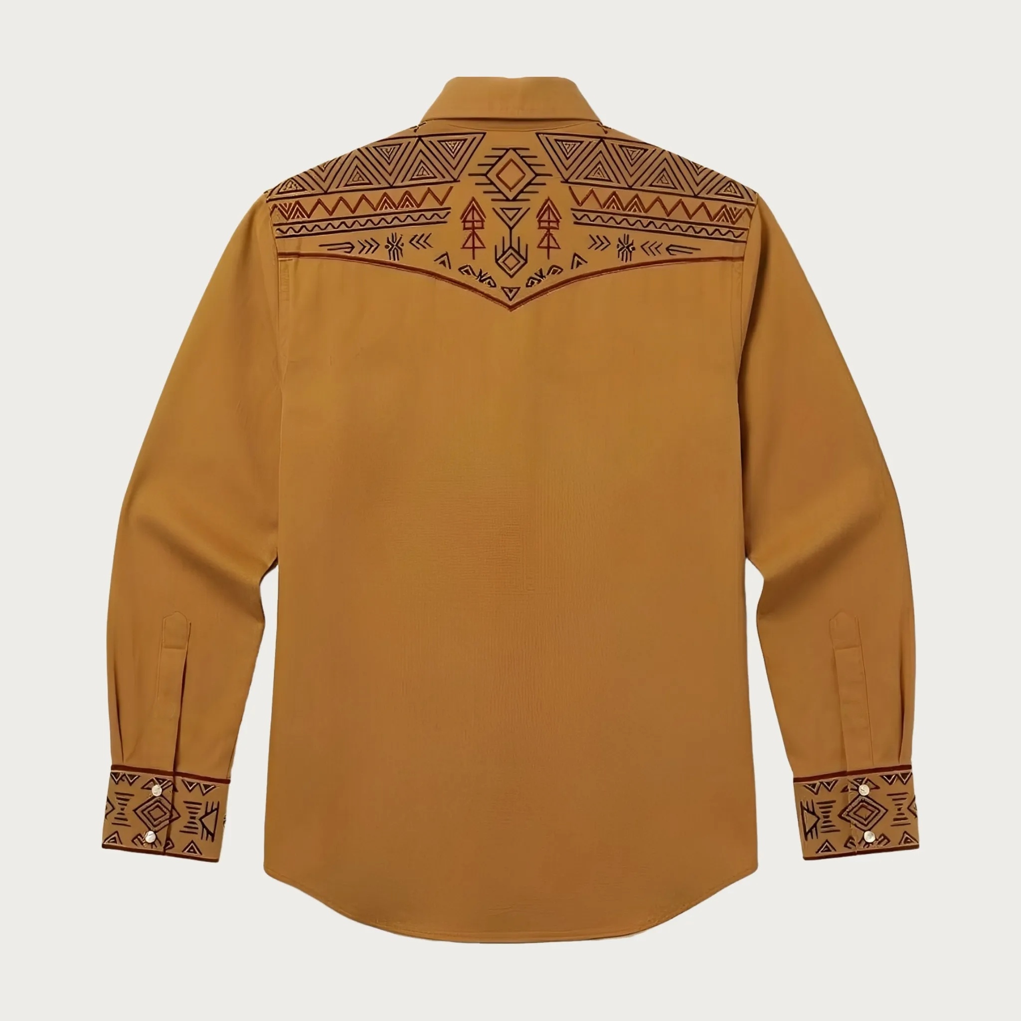 Aztec Totem Geometric Cotton Western Shirt - 4 Prints - Earth Yellow