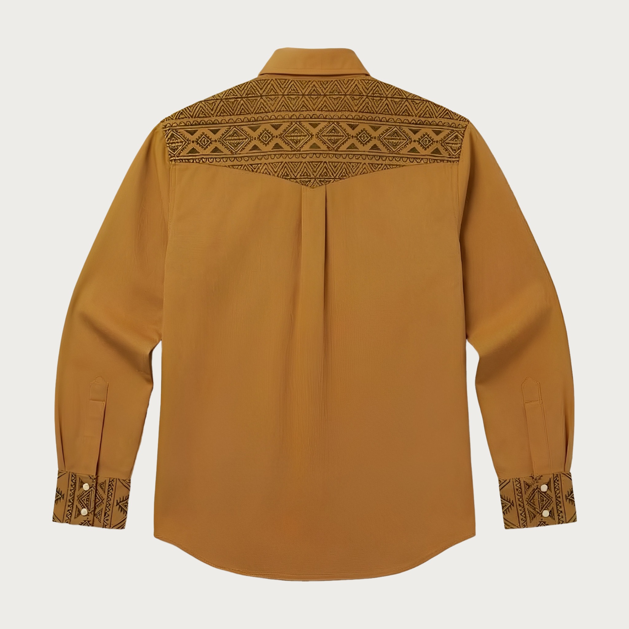 Aztec Totem Geometric Cotton Western Shirt - 4 Prints - Earth Yellow