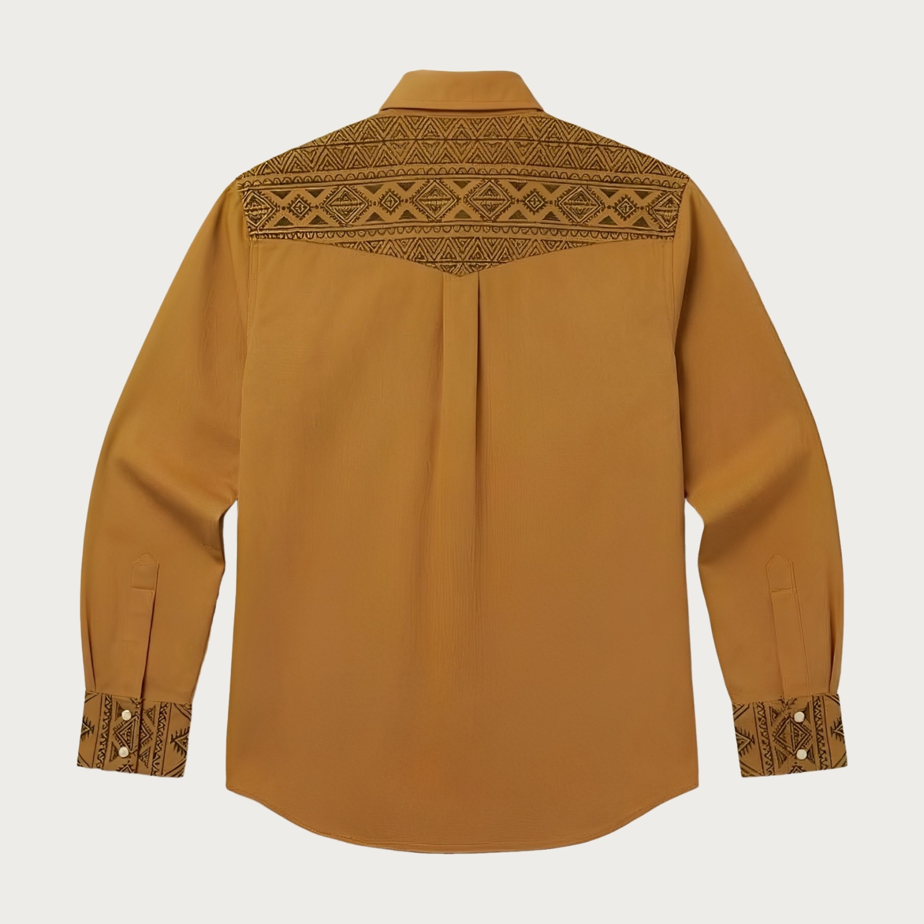 Aztec Totem Geometric Cotton Western Shirt - 4 Prints - Earth Yellow