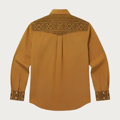 Aztec Totem Geometric Cotton Western Shirt - 4 Prints - Earth Yellow