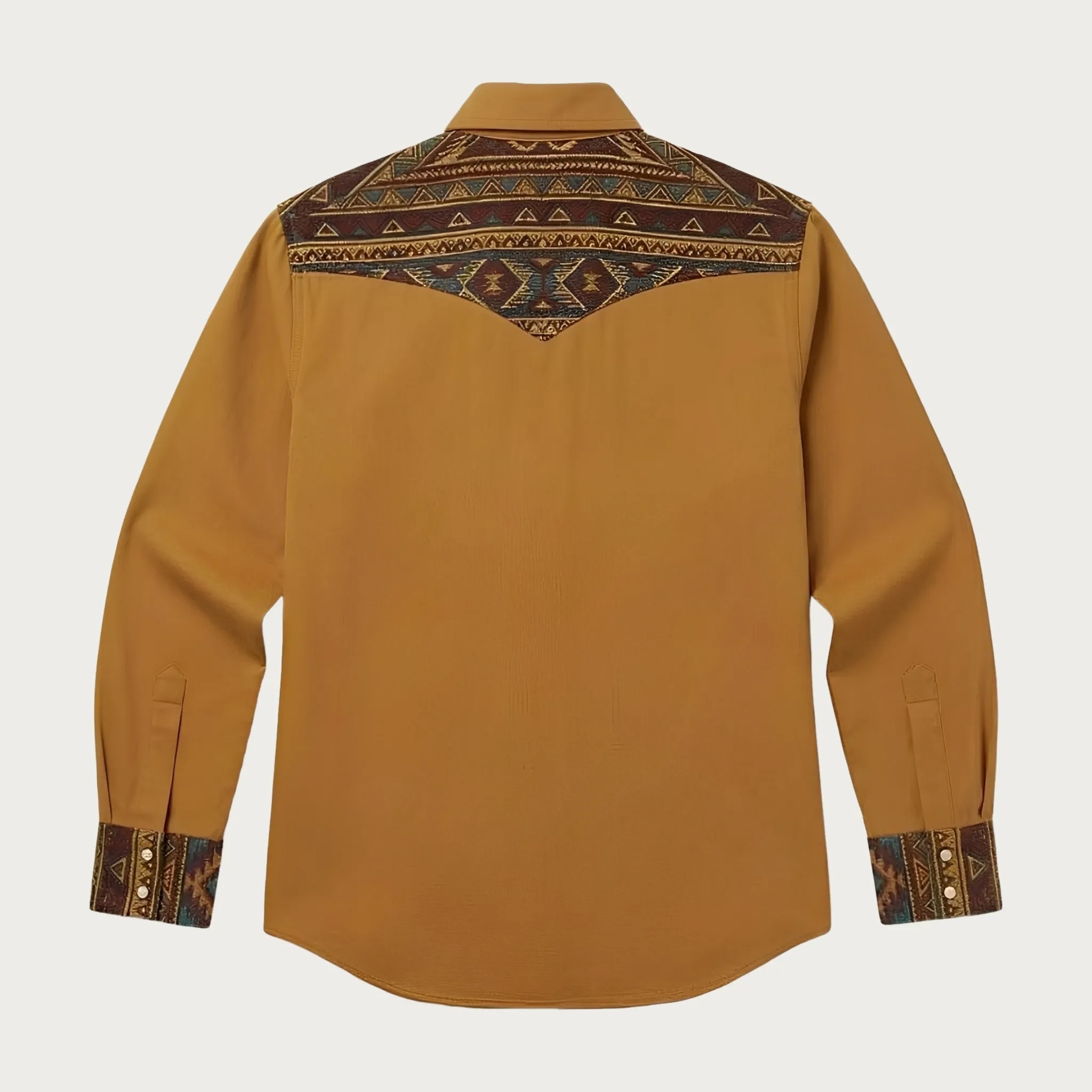 Aztec Totem Geometric Cotton Western Shirt - 4 Prints - Earth Yellow