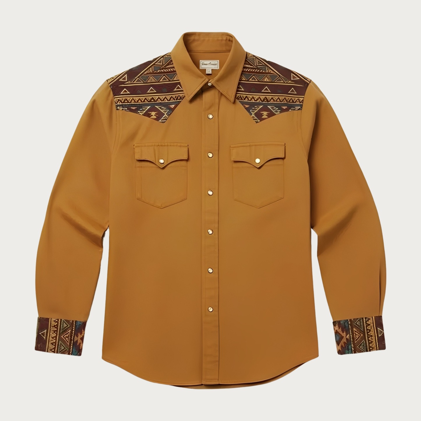 Aztec Totem Geometric Cotton Western Shirt - 4 Prints - Earth Yellow