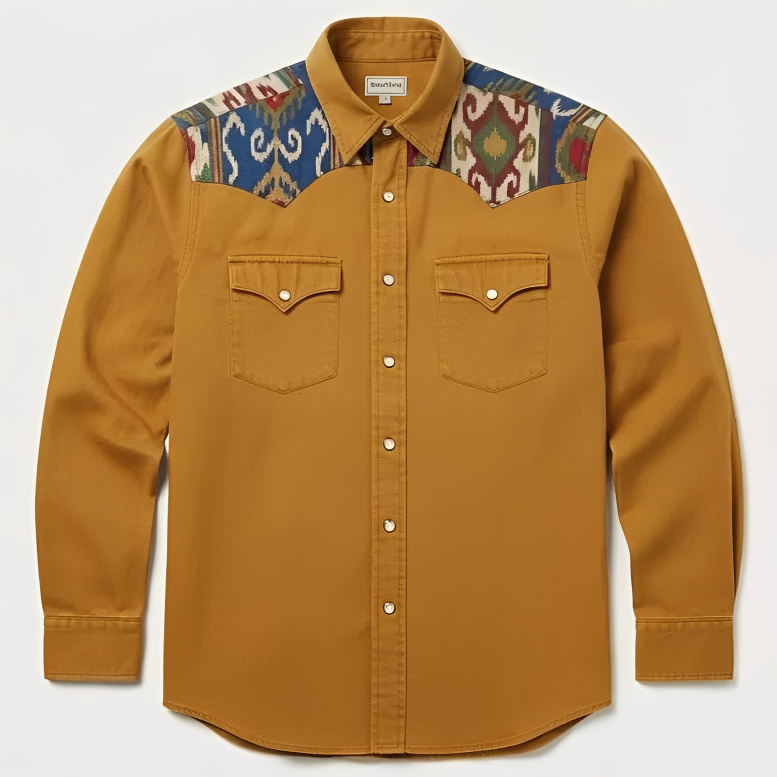 Ikat print western snap shirt - Earthy Yellow 3