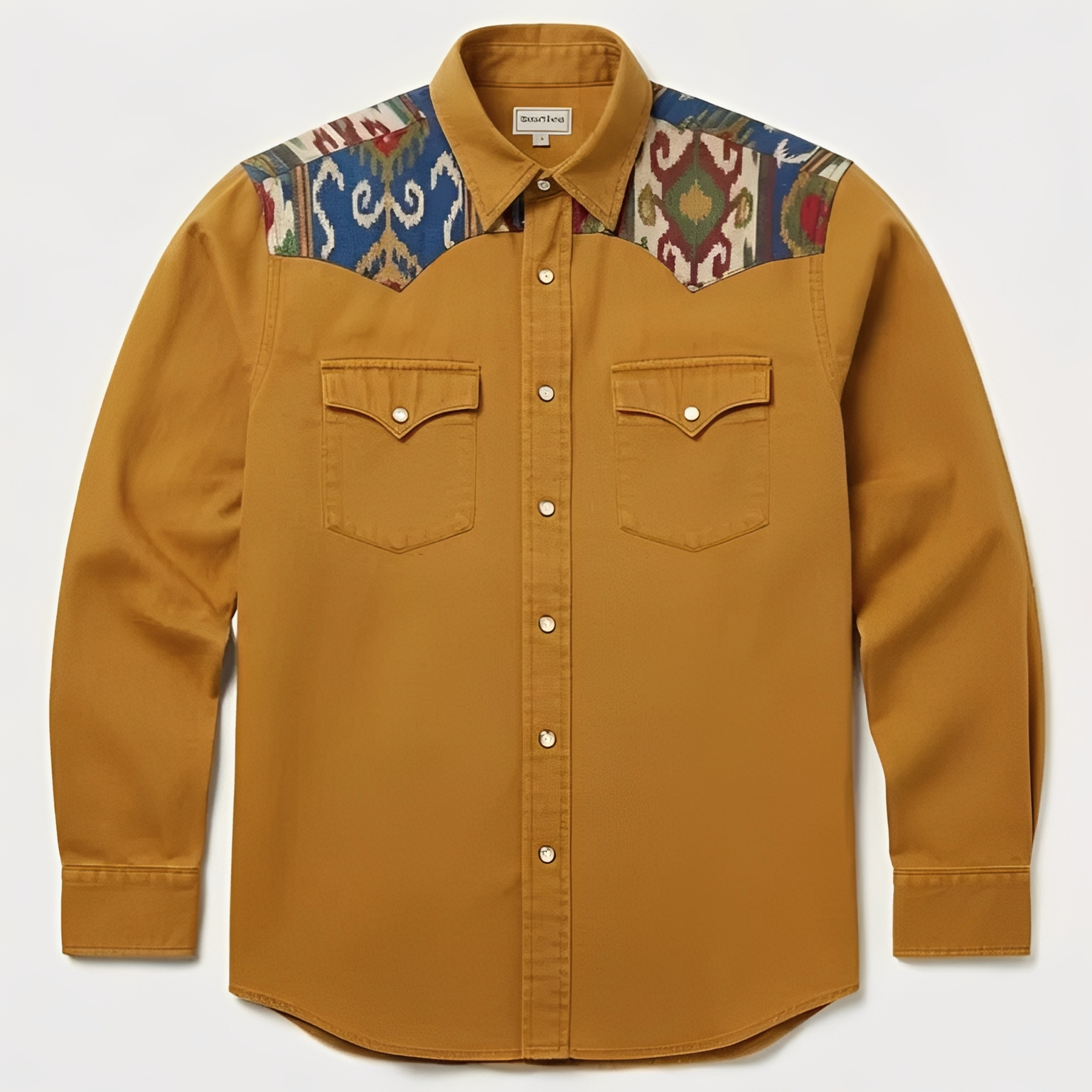 Ikat print western snap shirt - Earthy Yellow 1