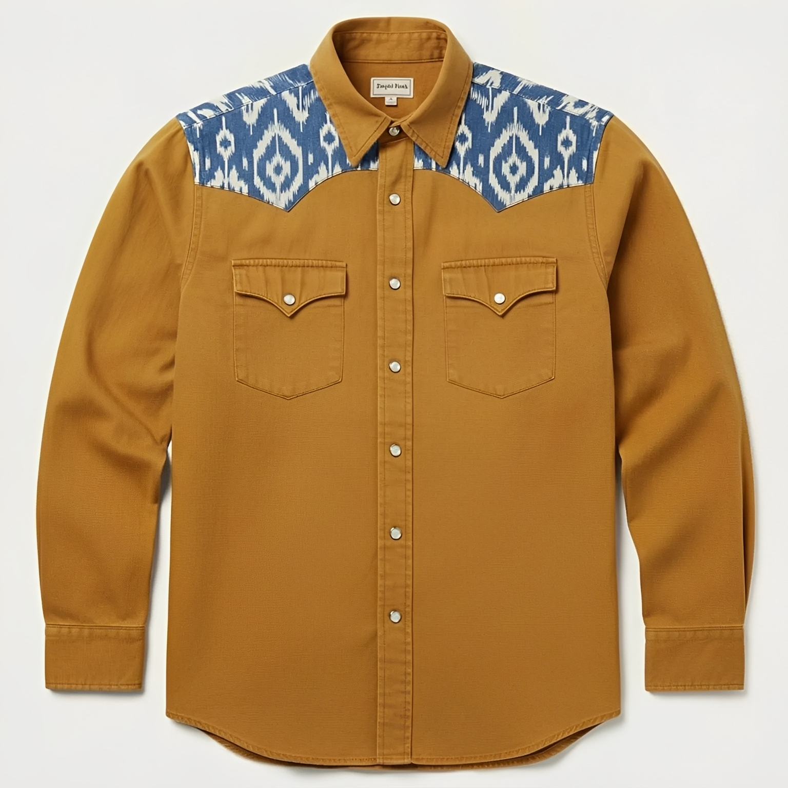 Ikat print western snap shirt - Earthy Yellow 1