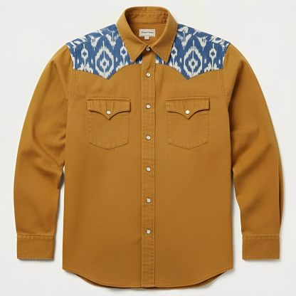 Ikat print western snap shirt - Earthy Yellow 1