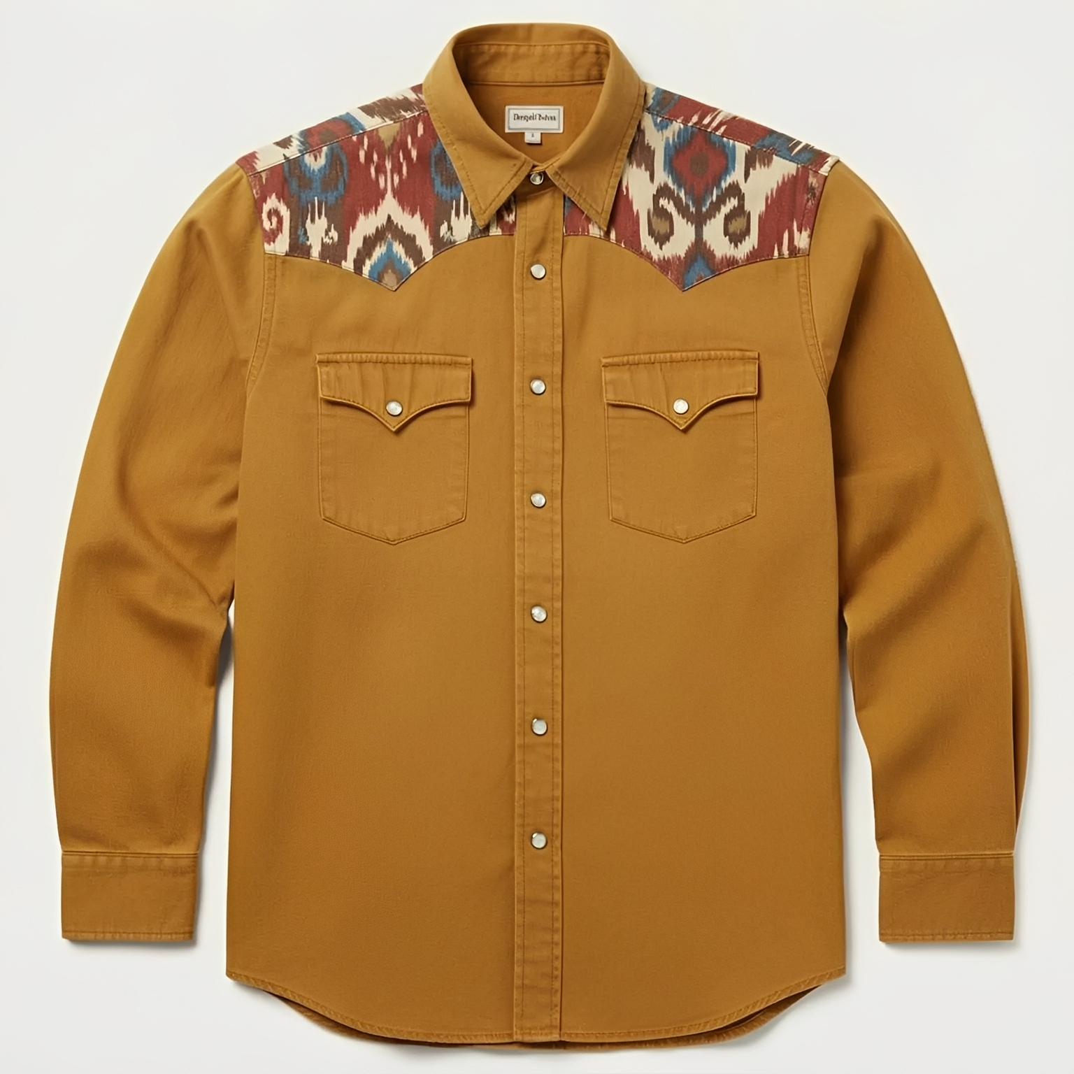 Ikat print western snap shirt - Earthy Yellow 1