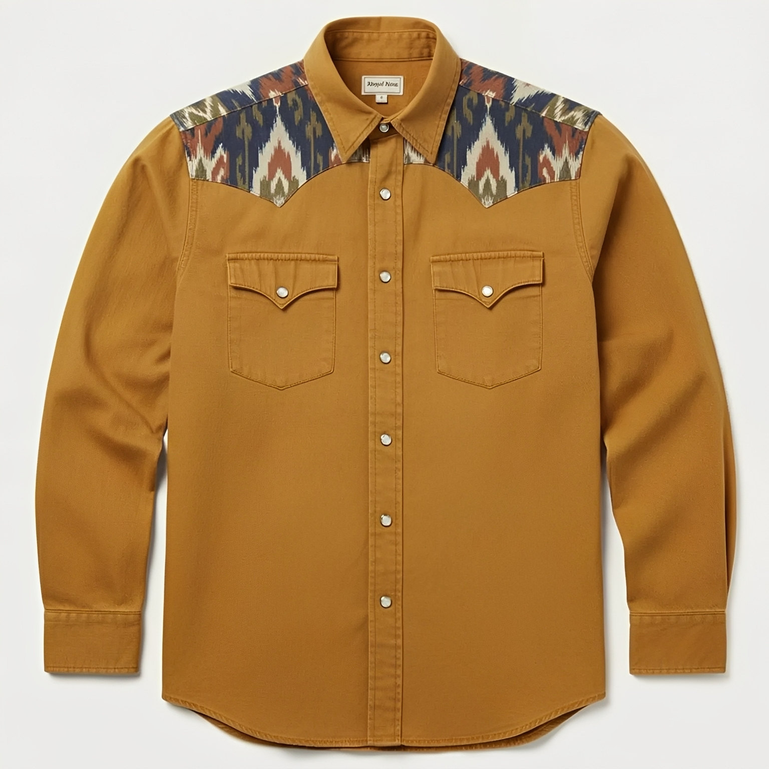 Ikat print western snap shirt - Earthy Yellow 1