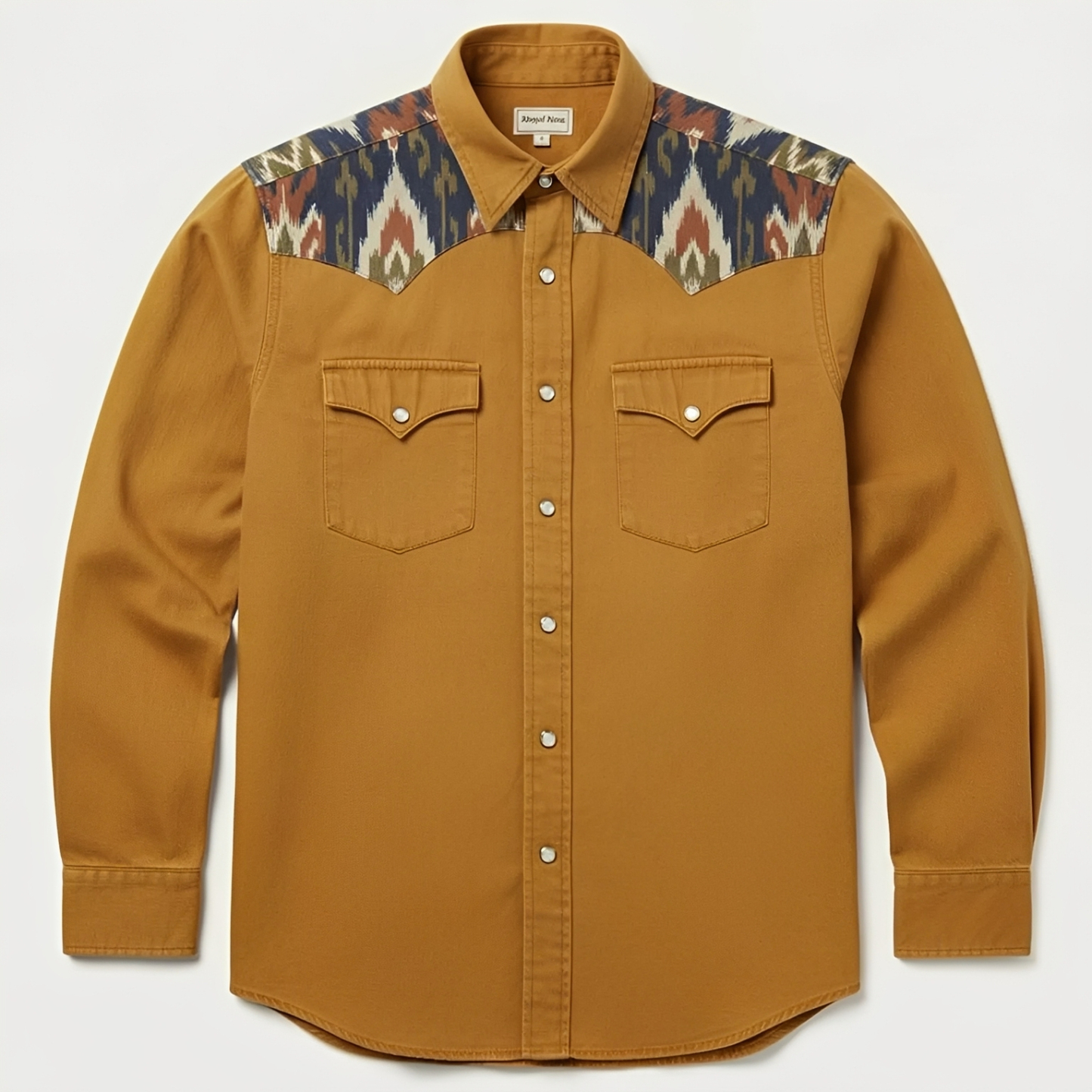 Ikat print western snap shirt - Earthy Yellow 1