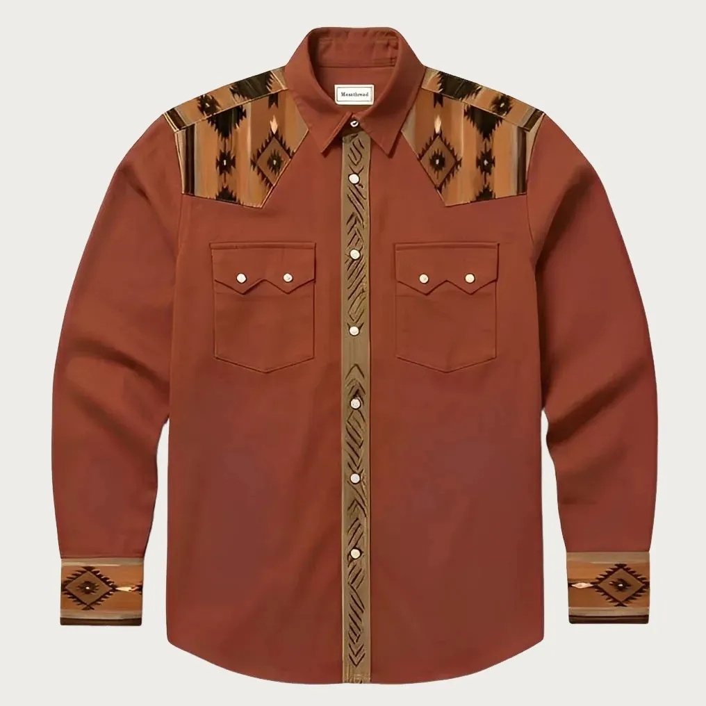 The Desert Trail – Southwestern Motif Yoke Western Shirt - Four colors