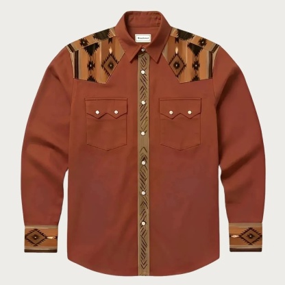 The Desert Trail – Southwestern Motif Yoke Western Shirt - Four colors